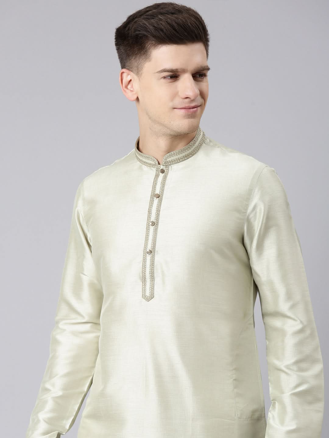 Pistachio Silk Embroidery Kurta Set