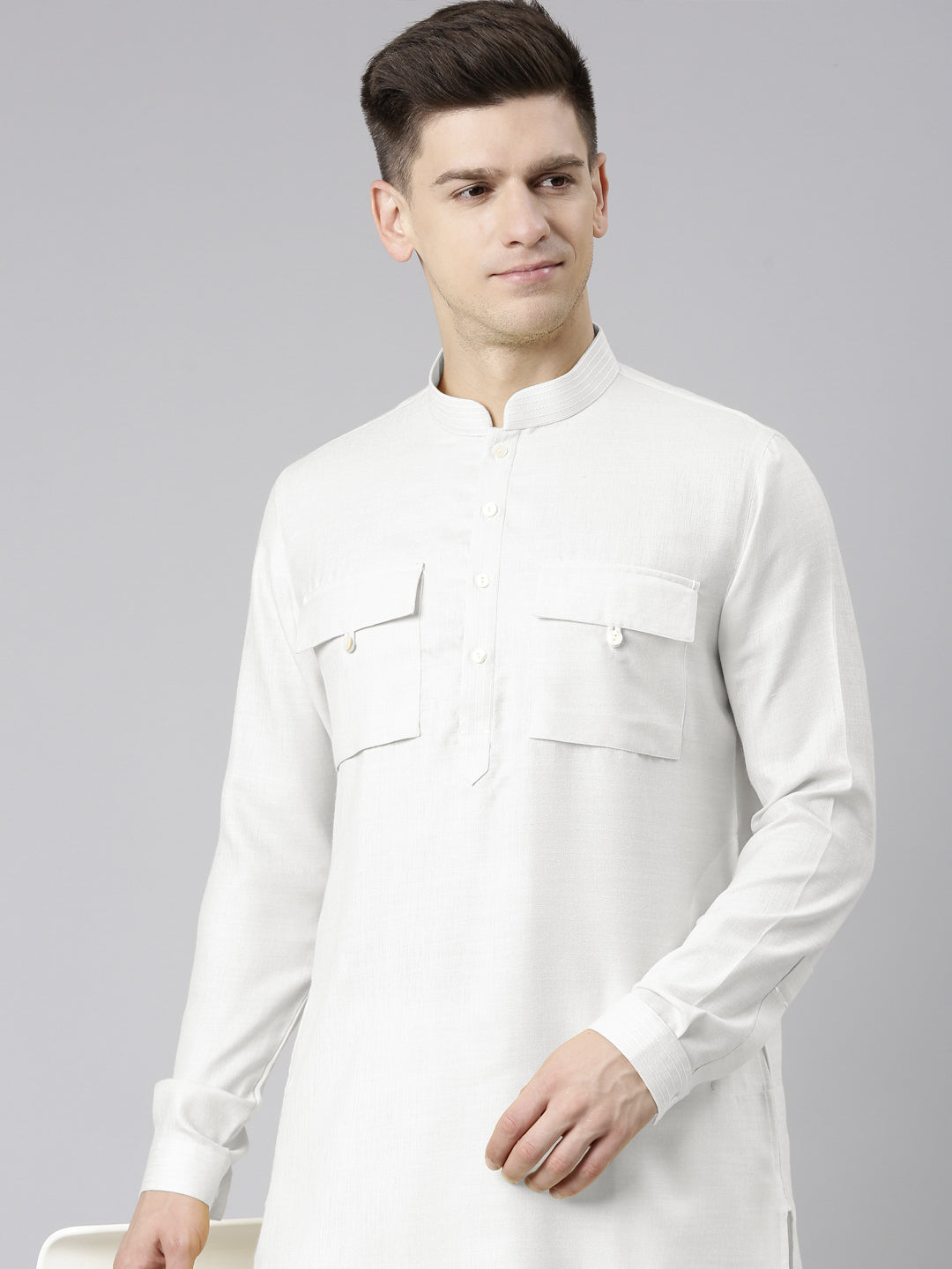 White pathani kurta store design