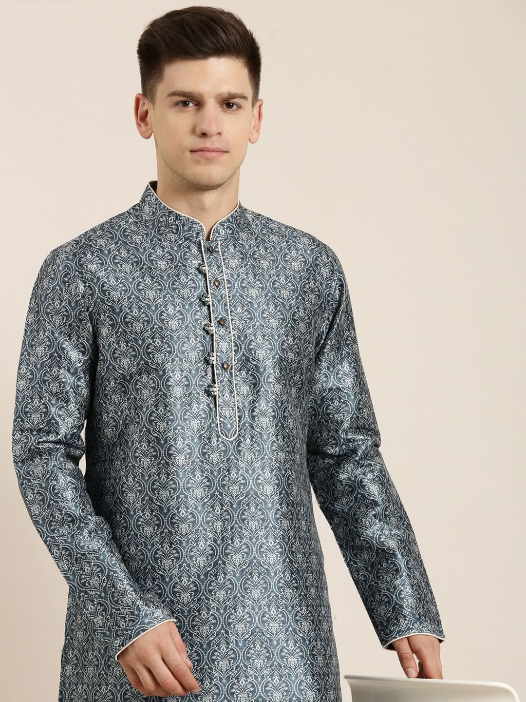 Blue Indigo Damask Dabu Print Kurta Set