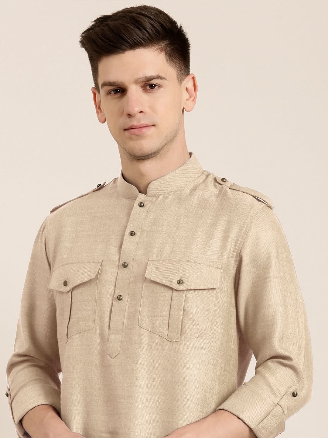 Beige cotton Short Pathani