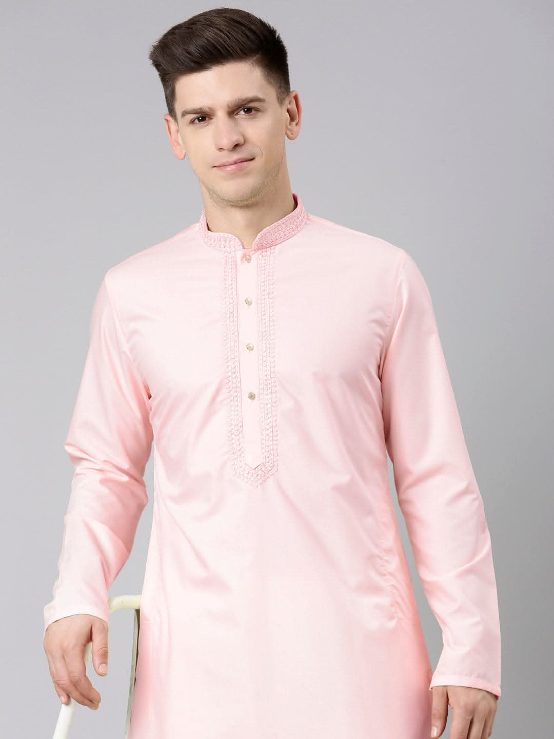 Pink Cotton Dori Embroidery Kurta Set