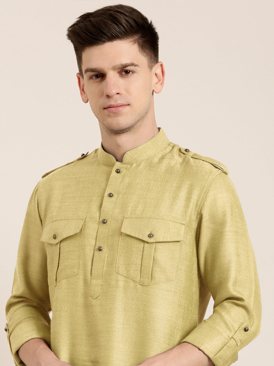 Greenish Beige cotton Short Pathani
