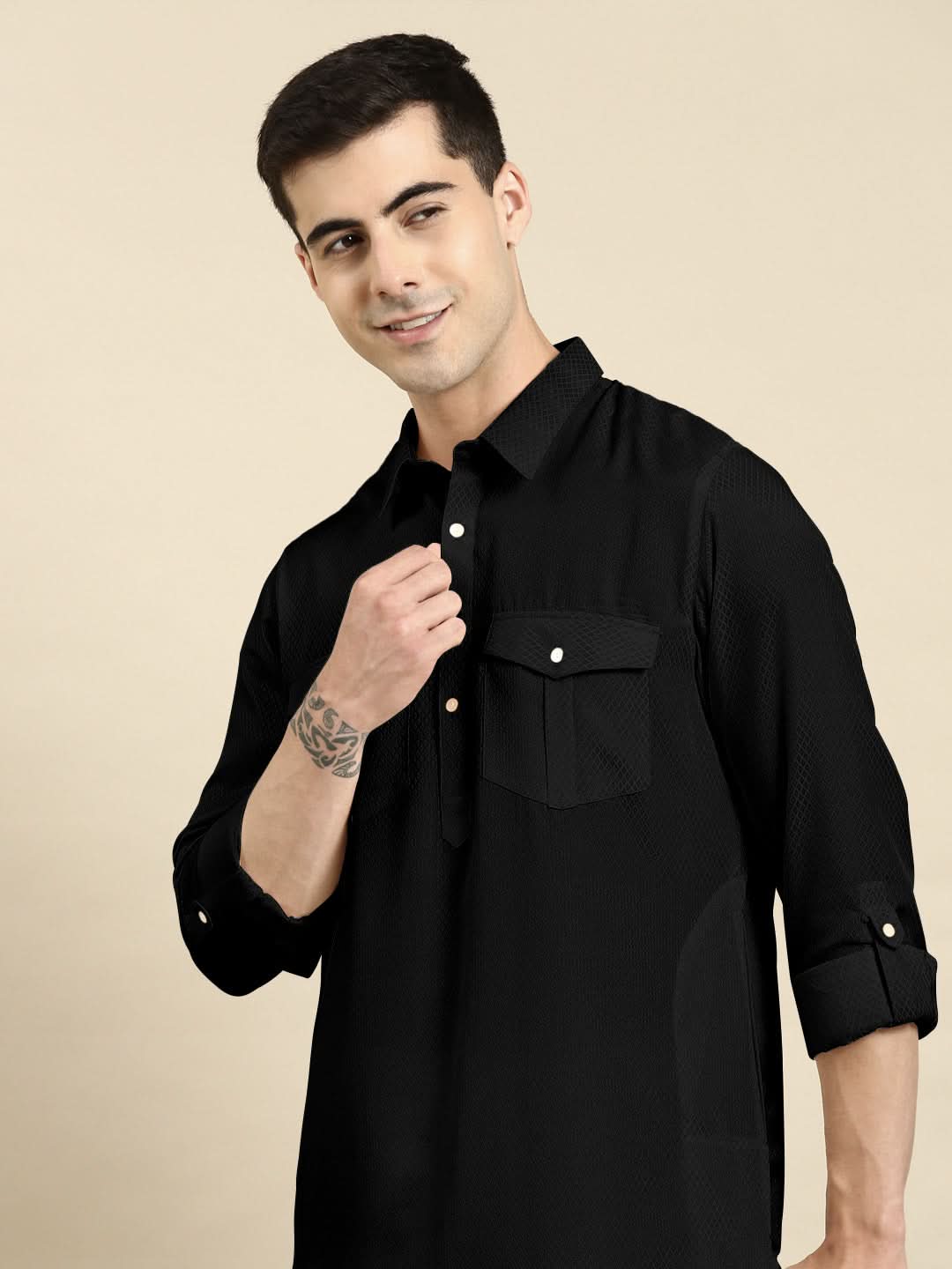 Black Cotton Pathani with Salwar