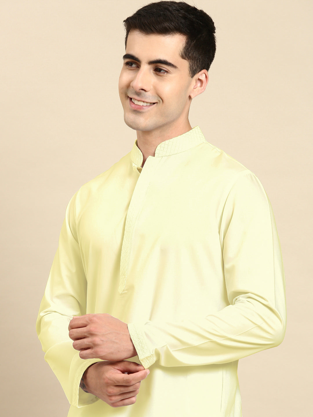 Light Yellow fine Cotton Kurta Set