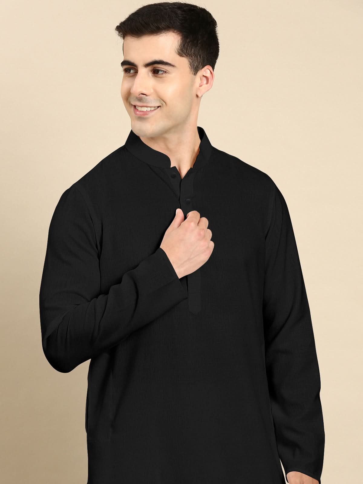 Black Twill Weave Cotton Kurta Set
