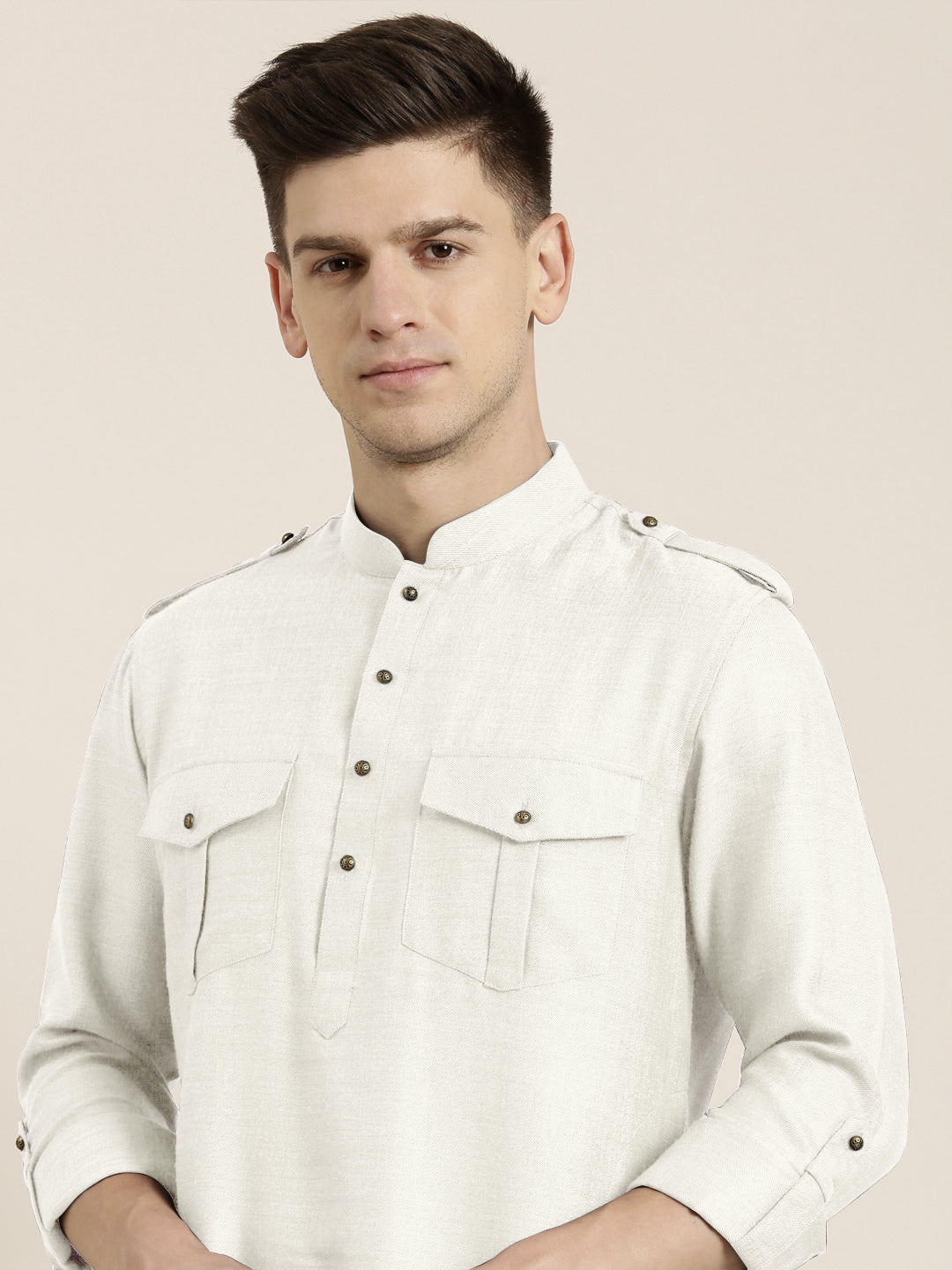 Off White cotton Short Pathani