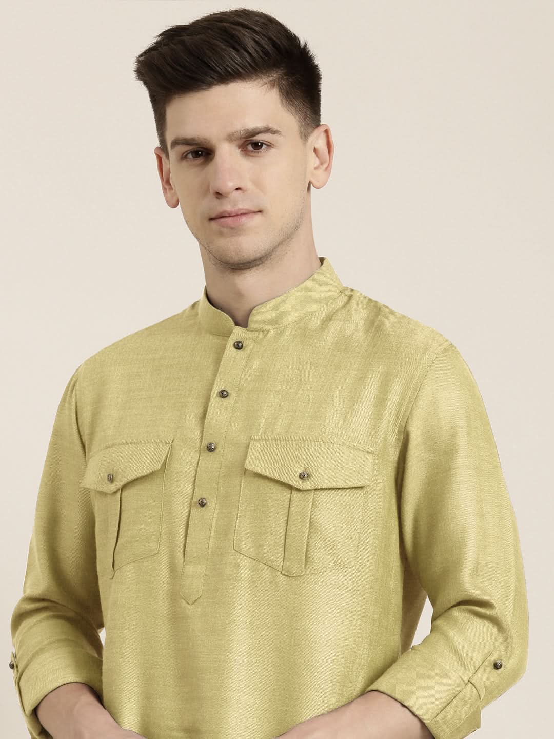 Greenish Beige cotton Short Pathani