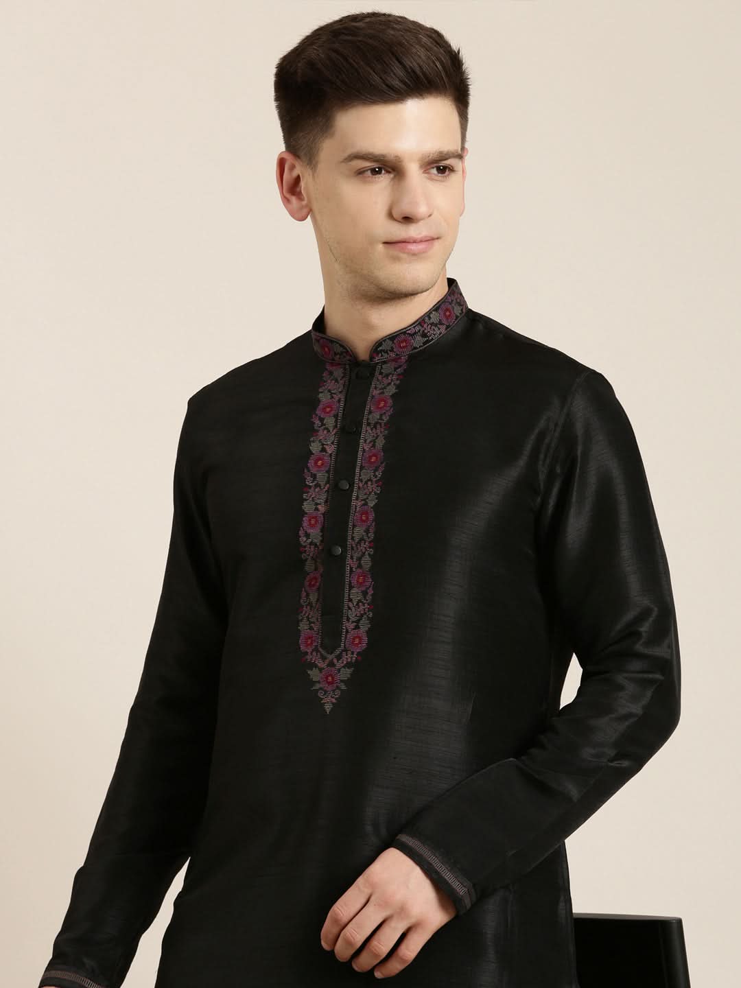 Black Pashmina Embroidered Kurta set