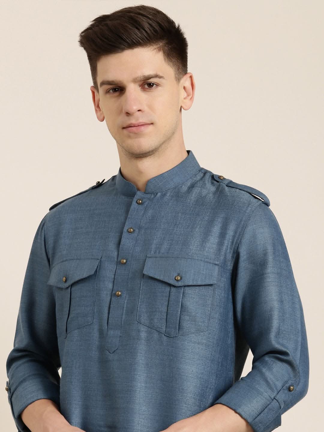 Denim Blue cotton Short Pathani