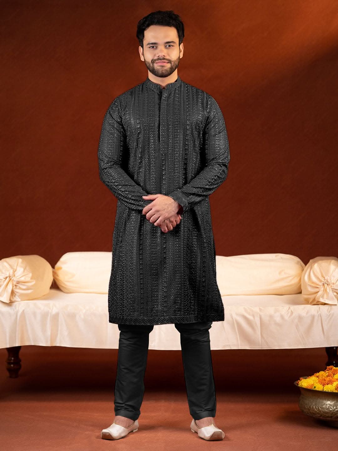 Black Sequin Embroidered Kurta Set
