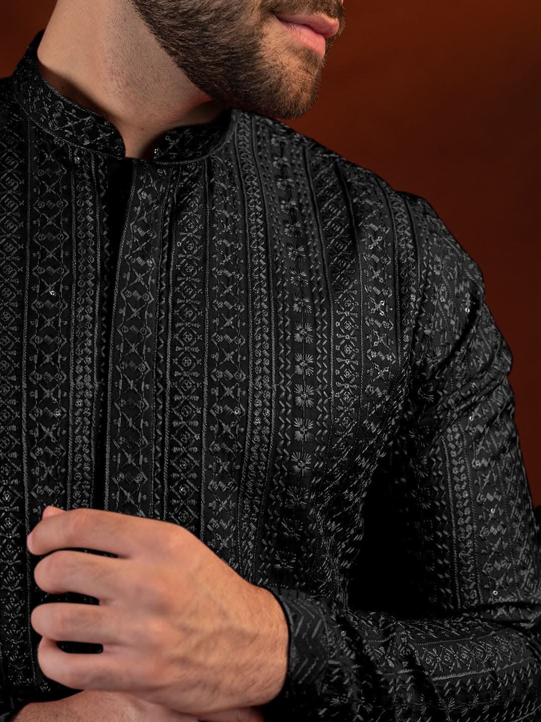 Black Sequin Embroidered Kurta Set