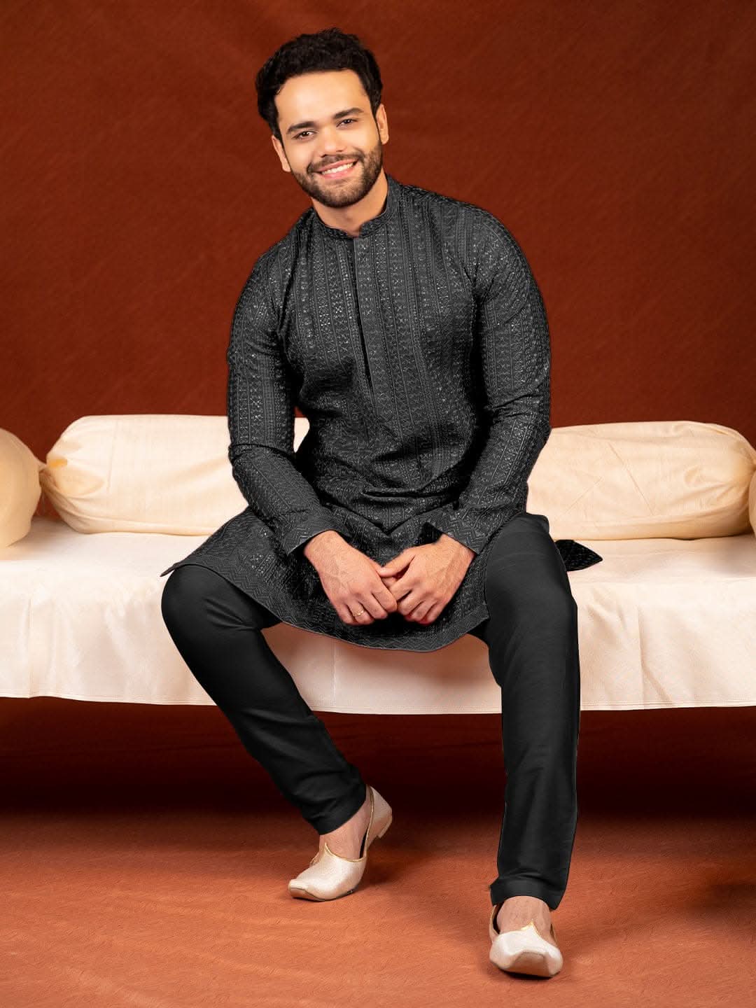 Black Sequin Embroidered Kurta Set