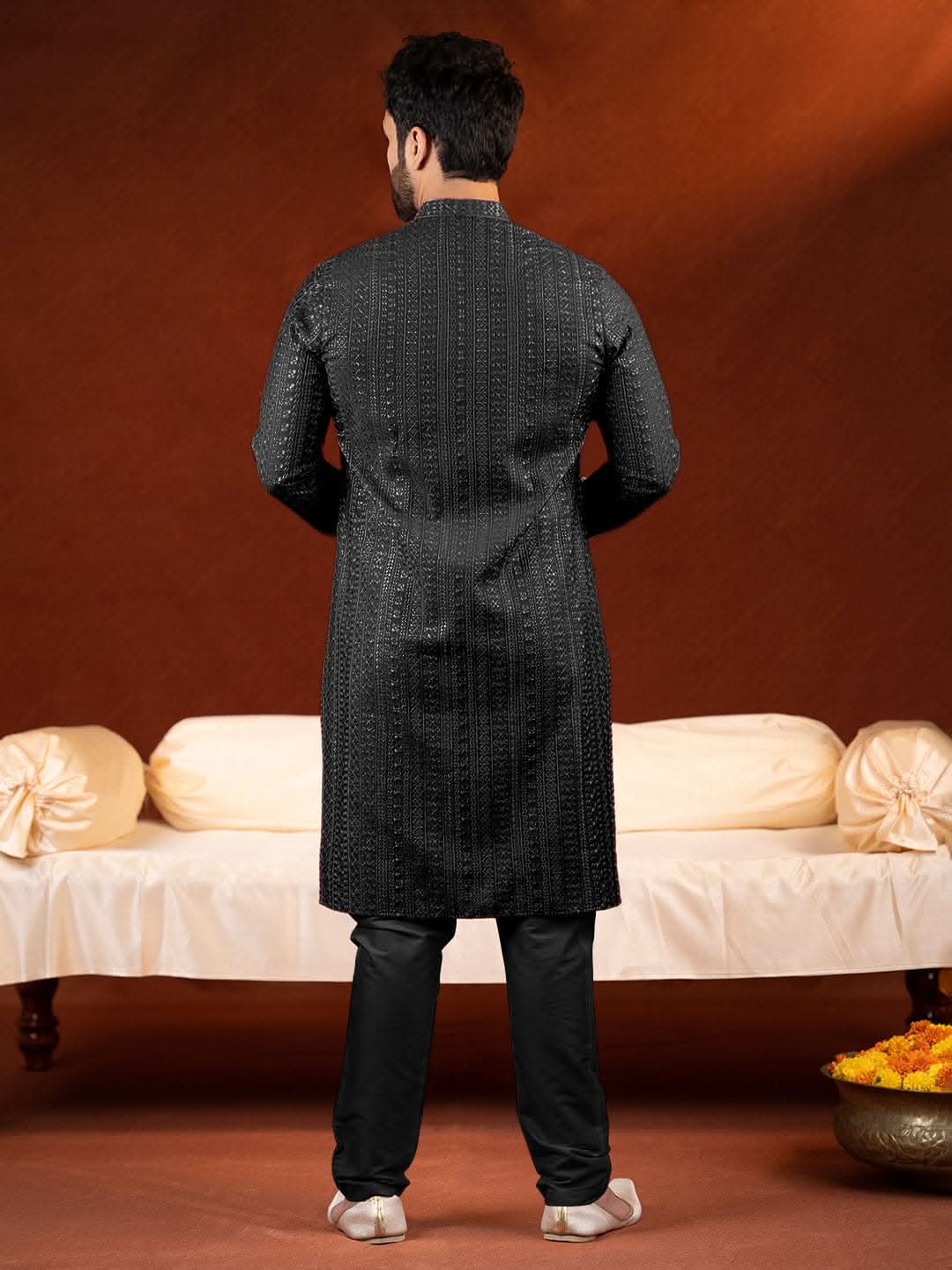 Black Sequin Embroidered Kurta Set