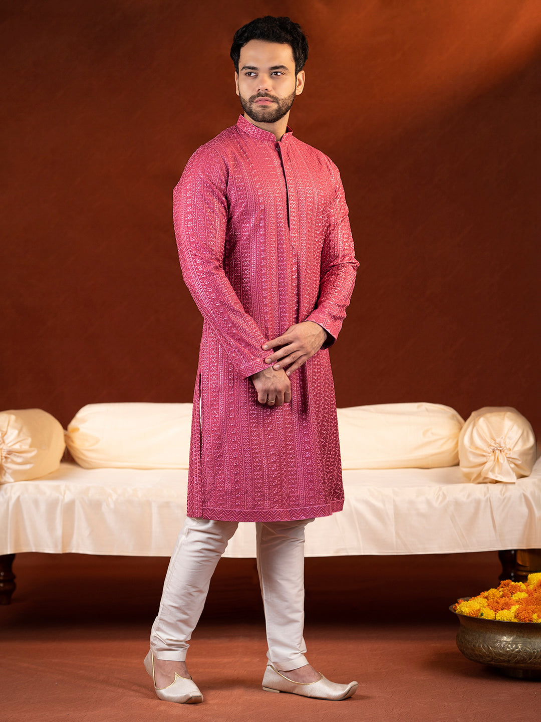 Pink Sequin Embroidered Kurta Set