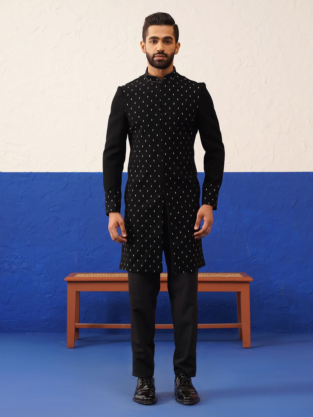 Jiggar Thakkar in Plain Simmer Black Kurta Set