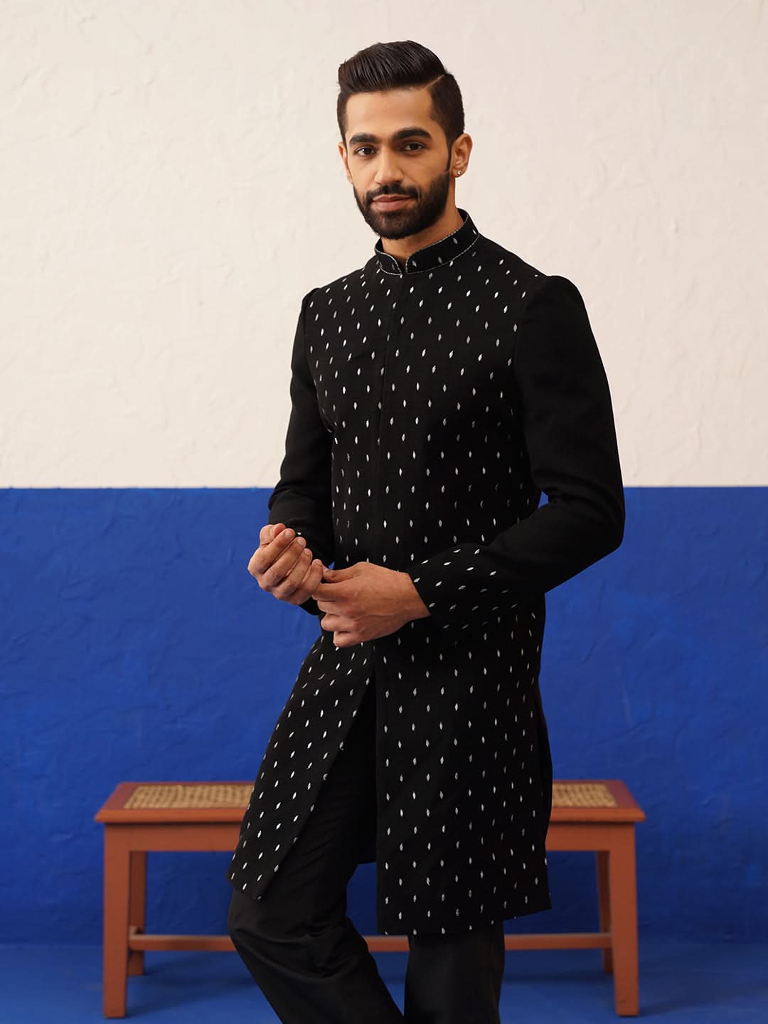 Jiggar Thakkar in Plain Simmer Black Kurta Set