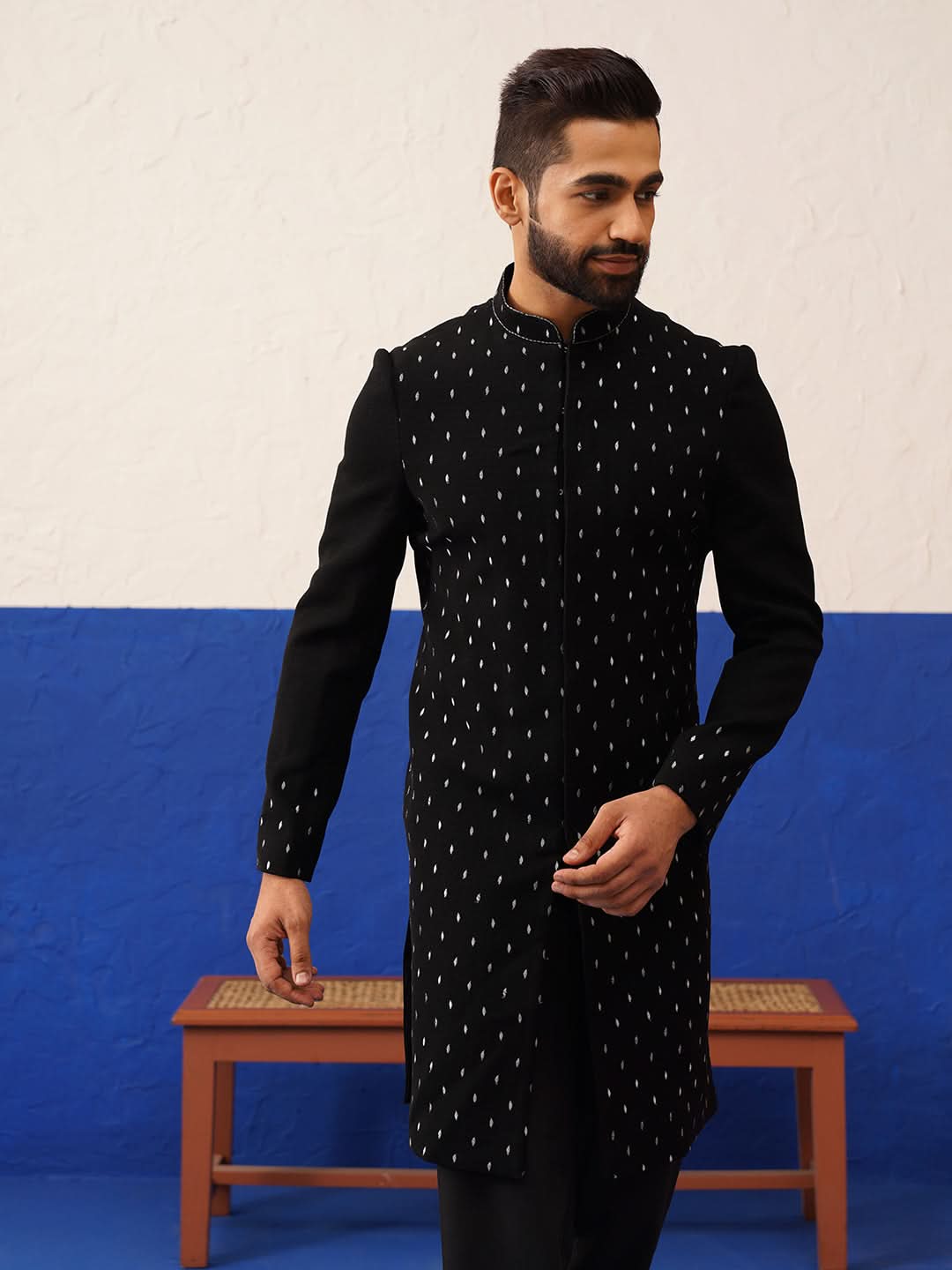 Jiggar Thakkar in Plain Simmer Black Kurta Set