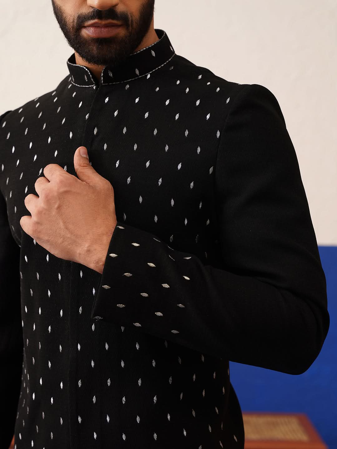 Jiggar Thakkar in Plain Simmer Black Kurta Set