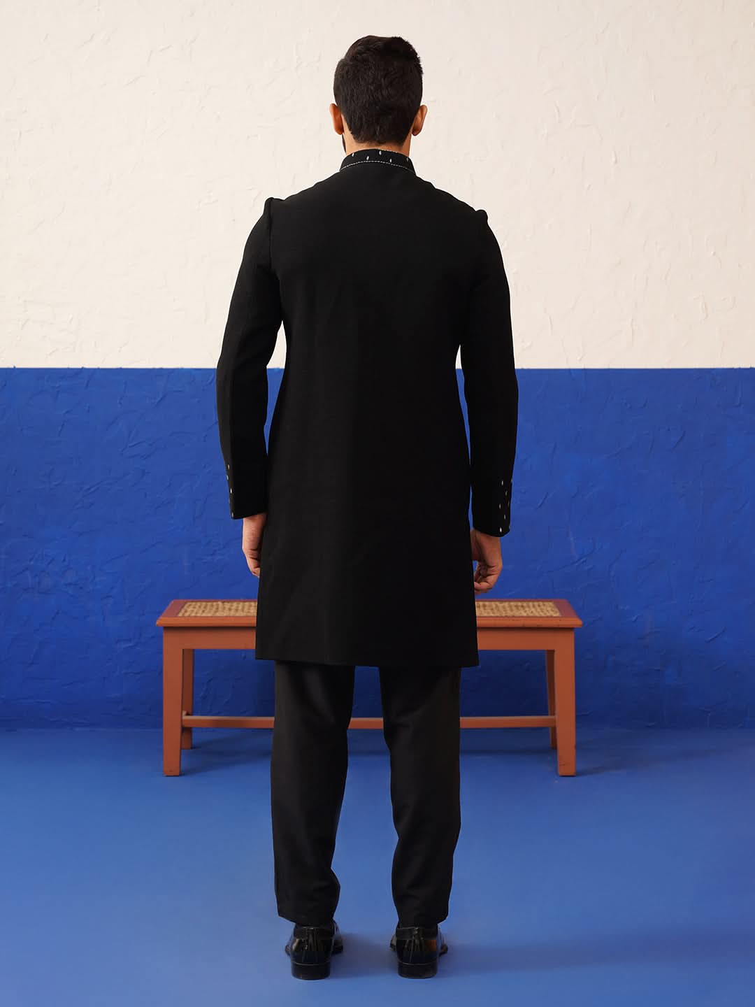 Jiggar Thakkar in Plain Simmer Black Kurta Set