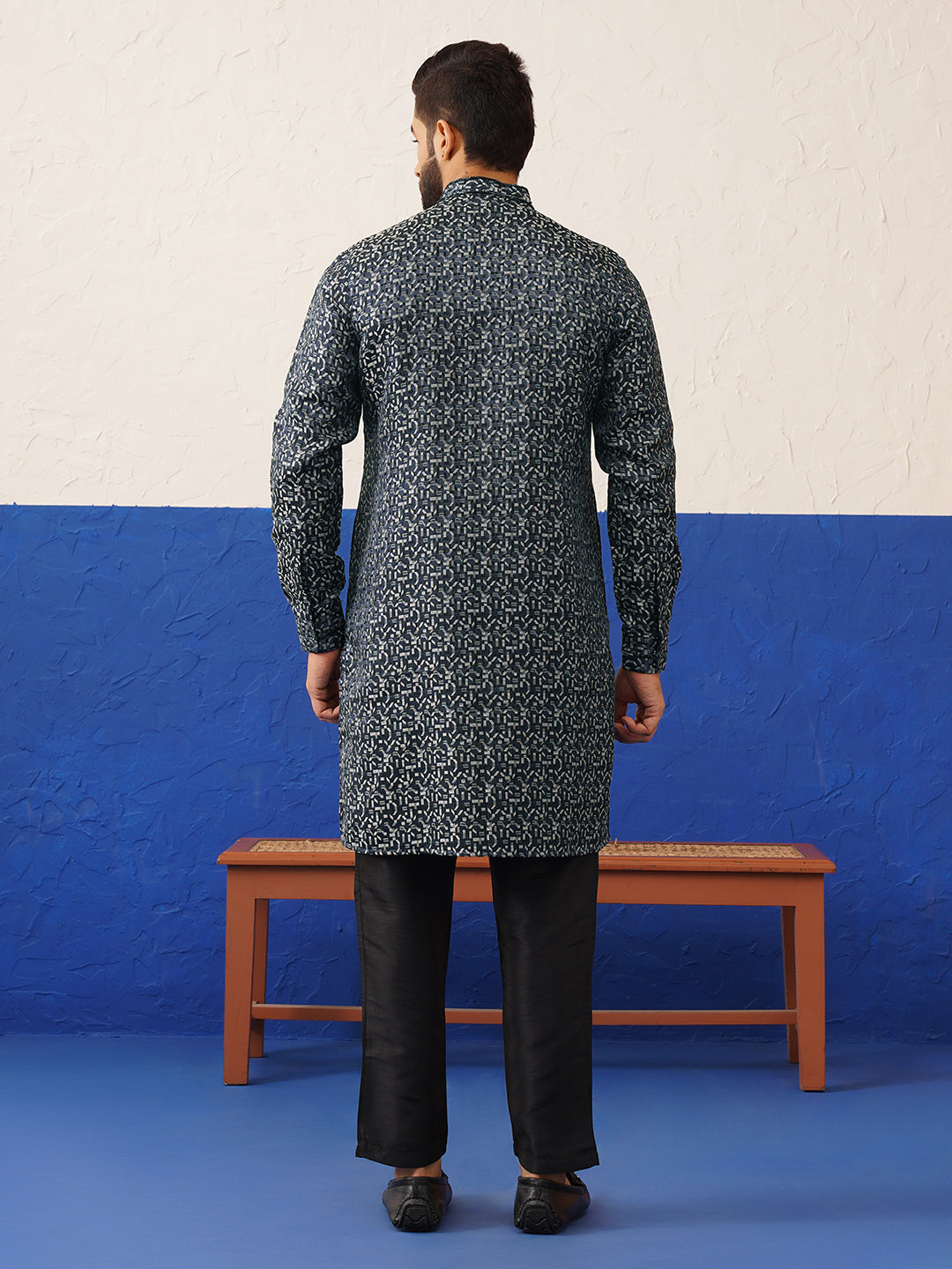 Black Shimmer Front Open Kurta Set