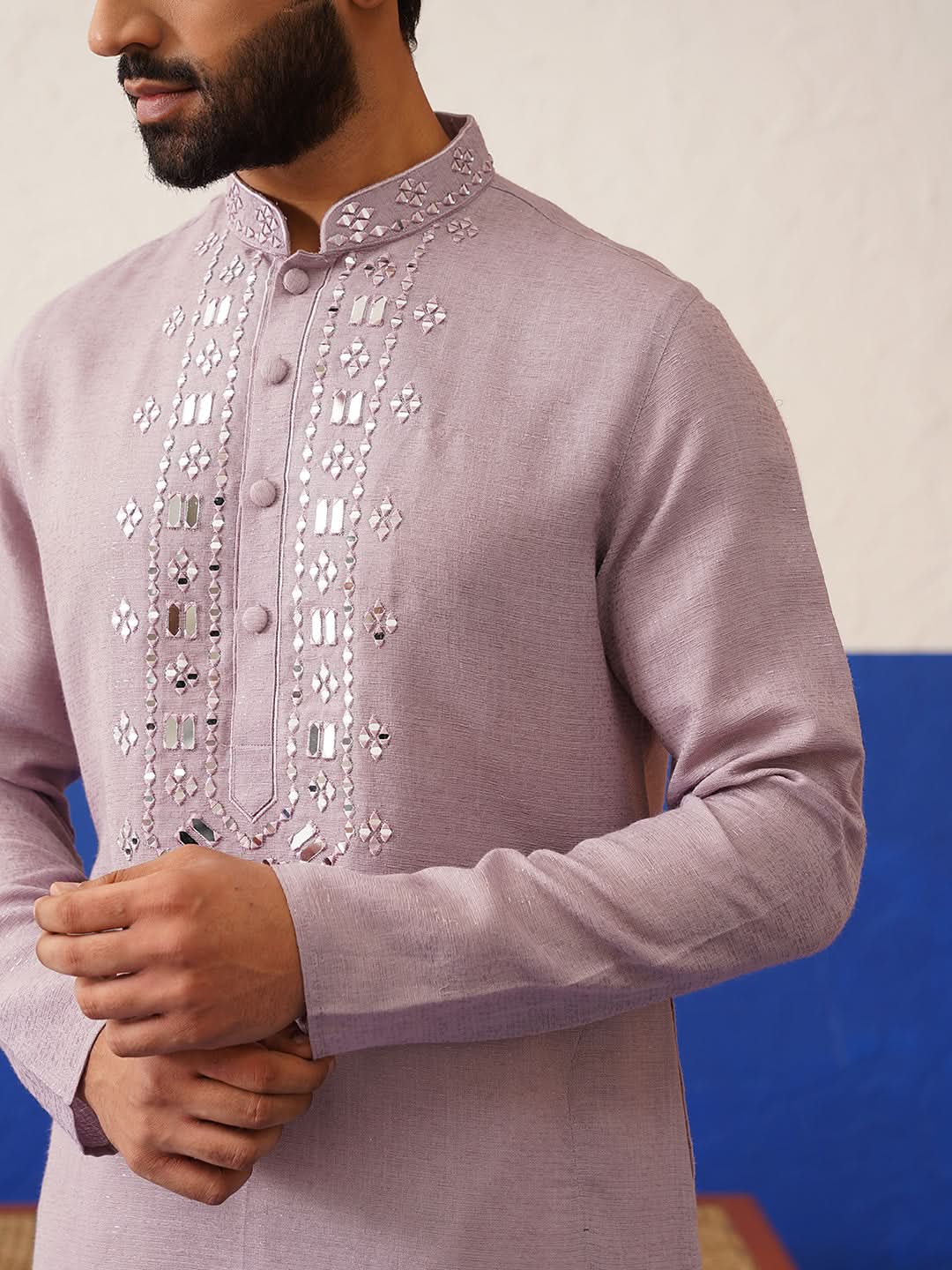 Onion Pink Mirror Embroidery Kurta Set