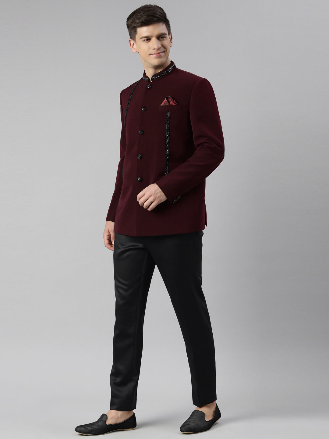 Maroon Embroidery Bandhgala