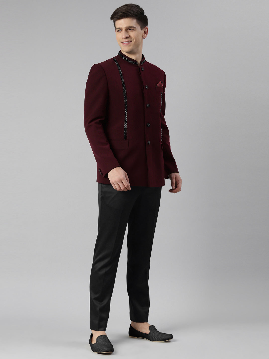 Maroon Embroidery Bandhgala