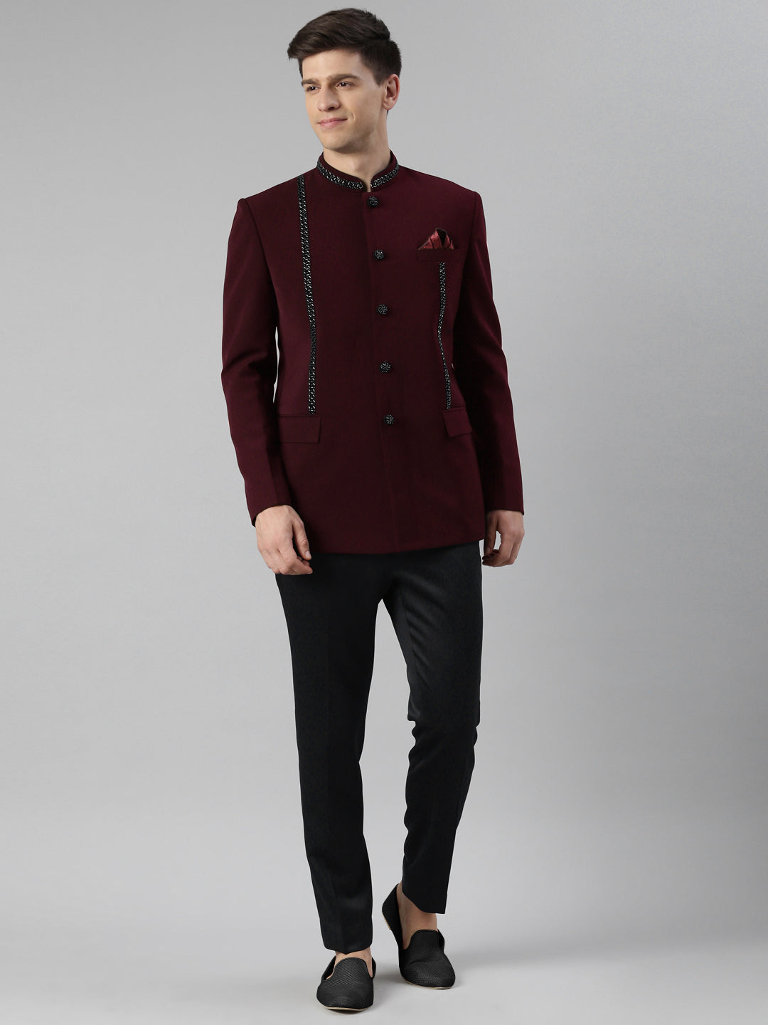 Maroon Embroidery Bandhgala