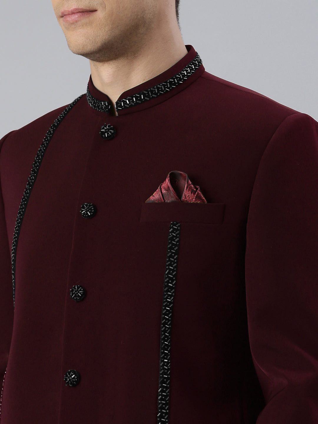 Maroon Embroidery Bandhgala