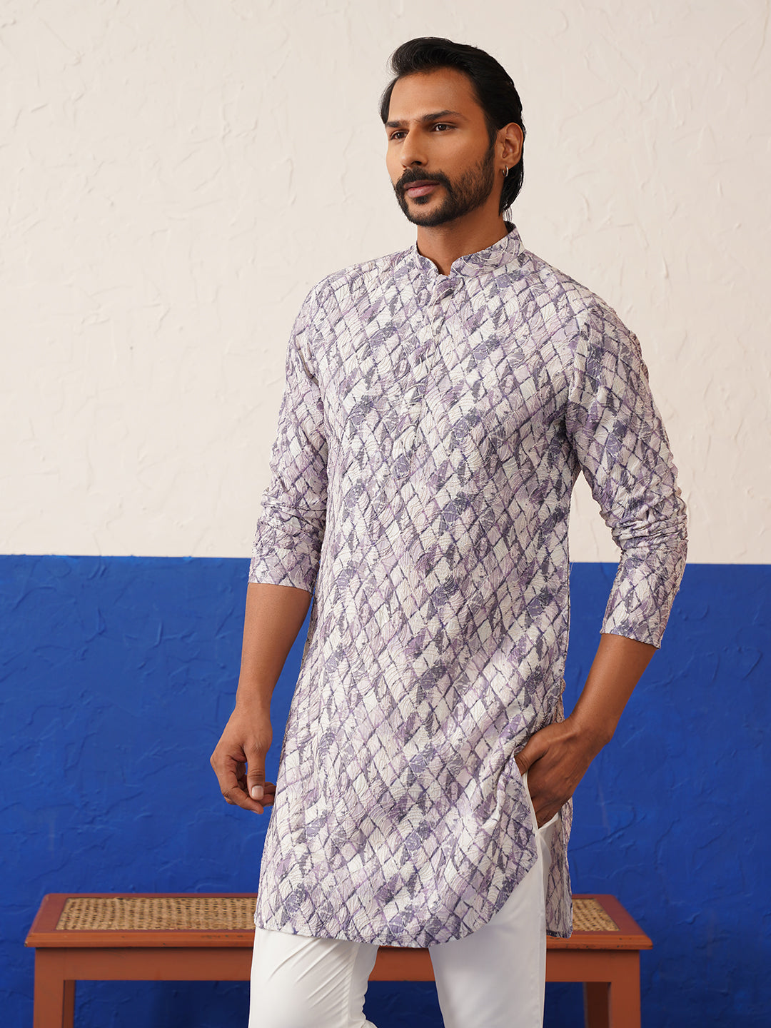 White With Geomatric work on soft mul cotton