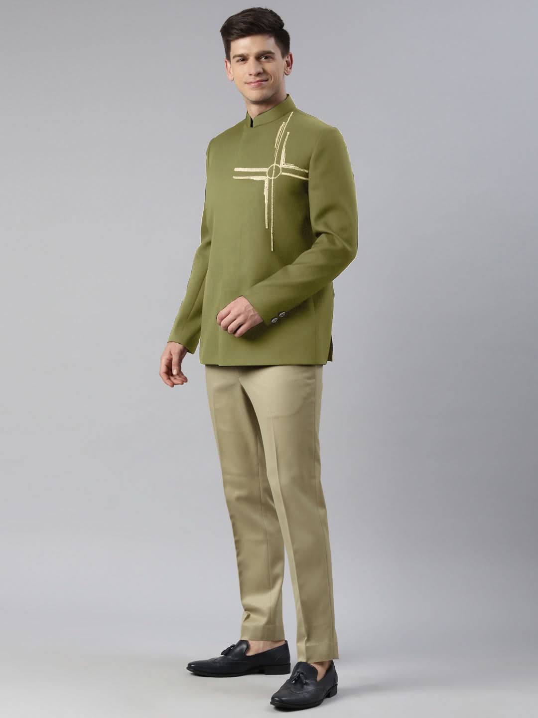 Green Embroidered Bandhgala