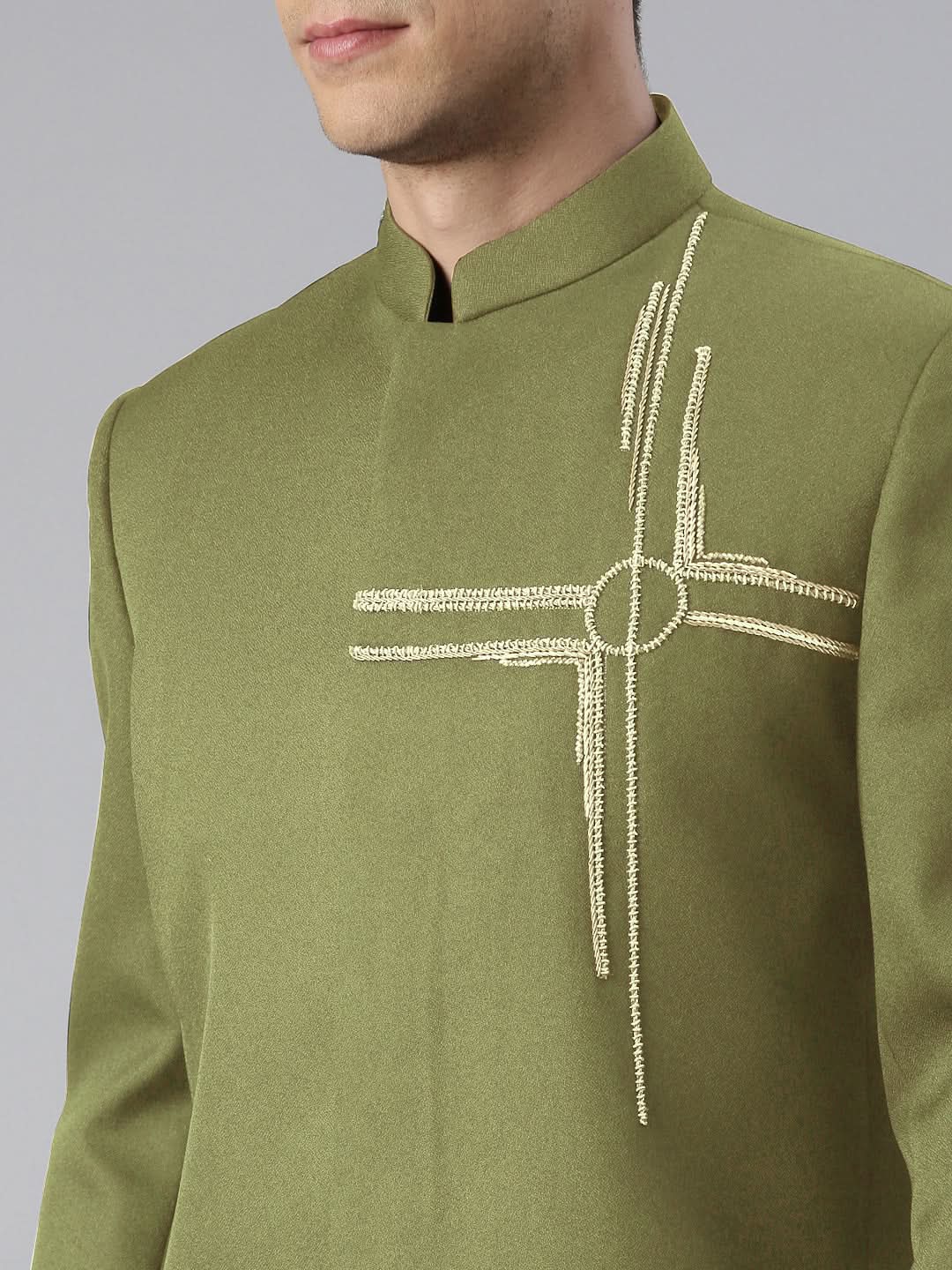 Green Embroidered Bandhgala