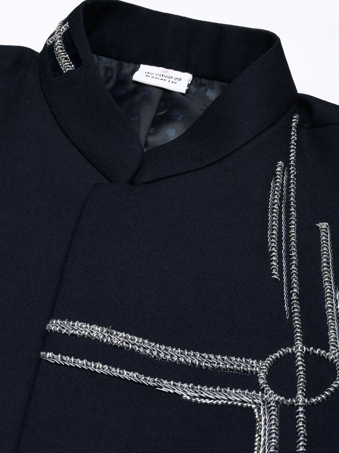 Navy Blue Embroidered Bandhgala