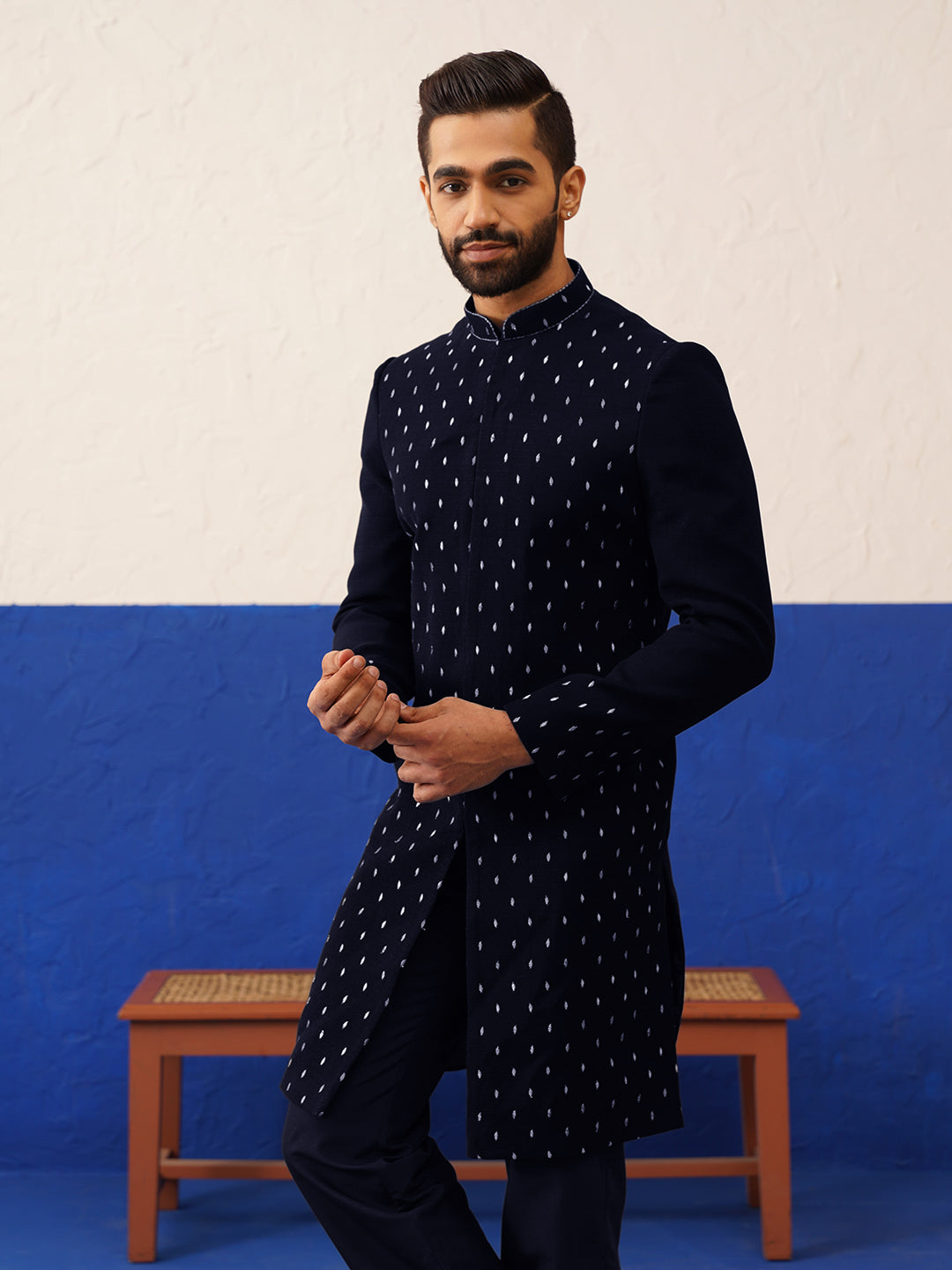 blue plain simmer kurta set