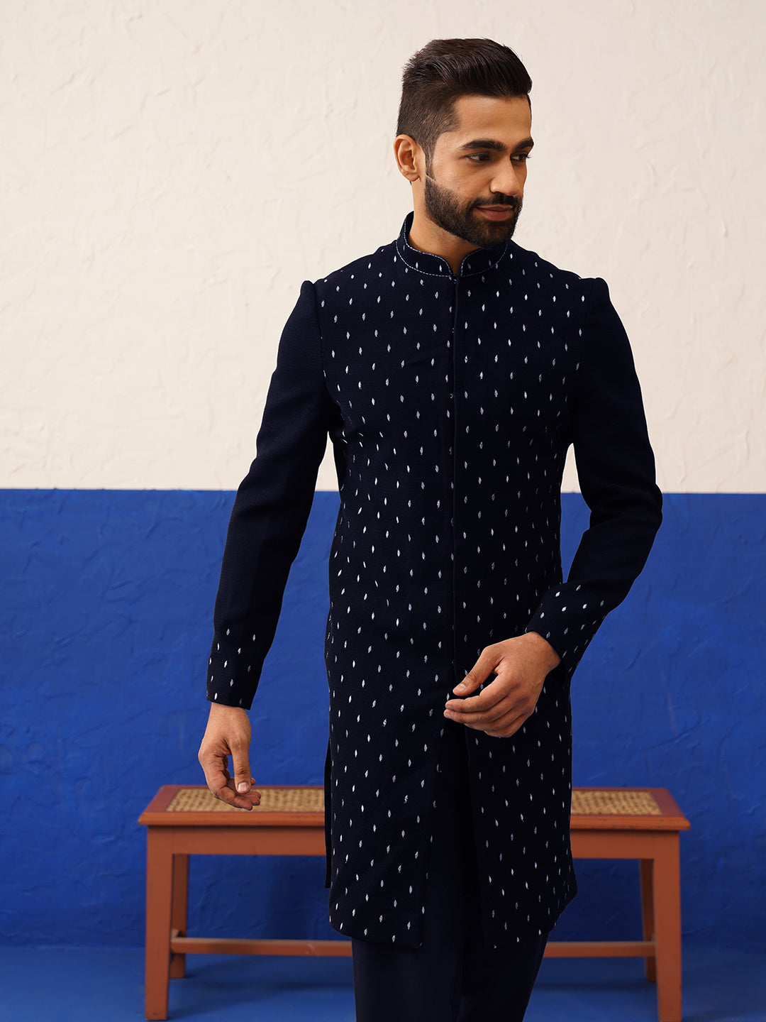 blue plain simmer kurta set