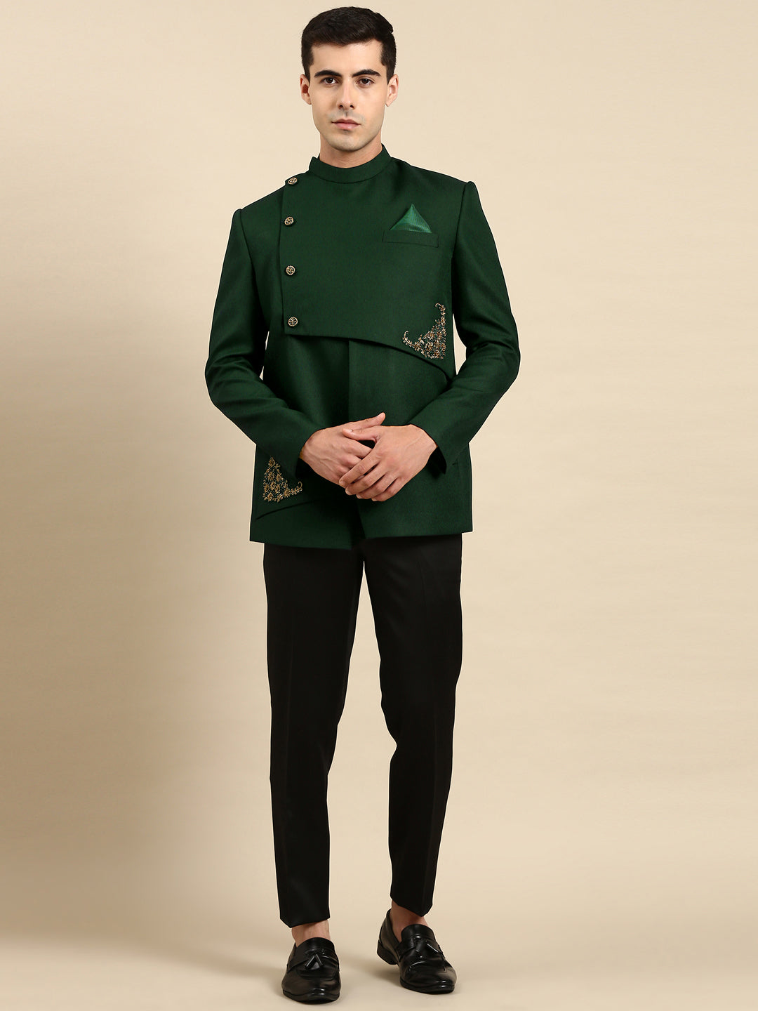 Bottle Green Embroidery Bandhgala