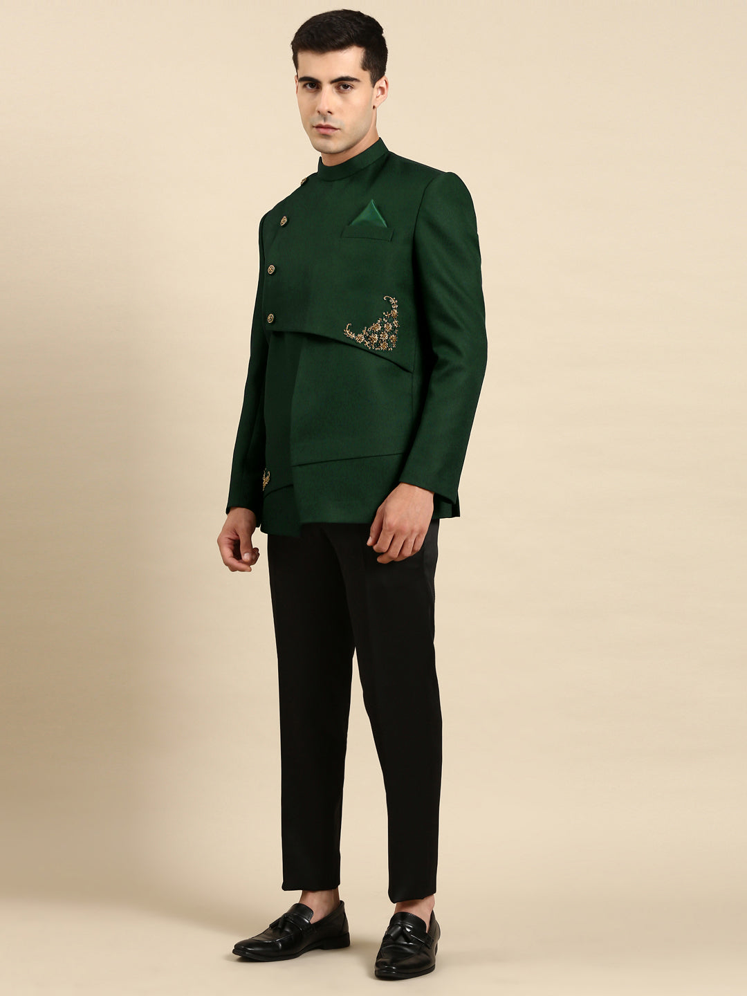 Bottle Green Embroidery Bandhgala