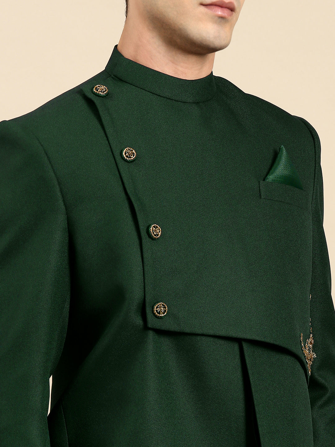 Bottle Green Embroidery Bandhgala