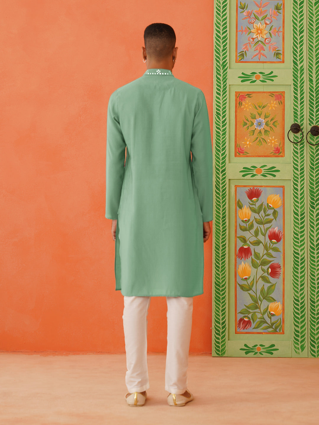 Green Mirror Embroidery Kurta Set