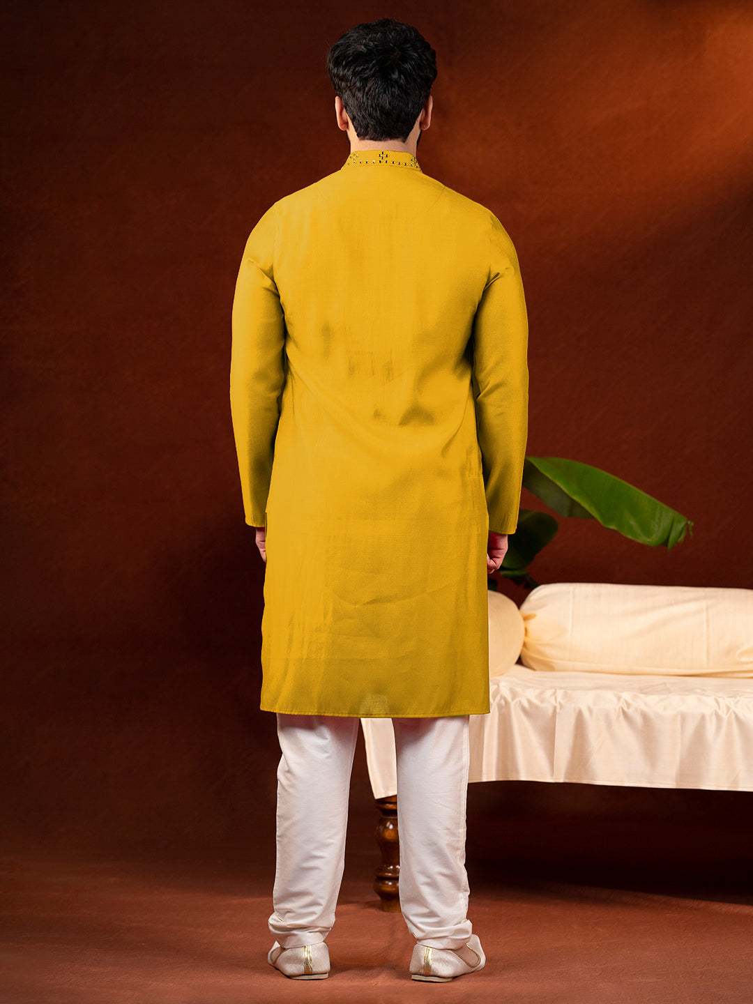 Mustard Mirror Embroidery Kurta Set
