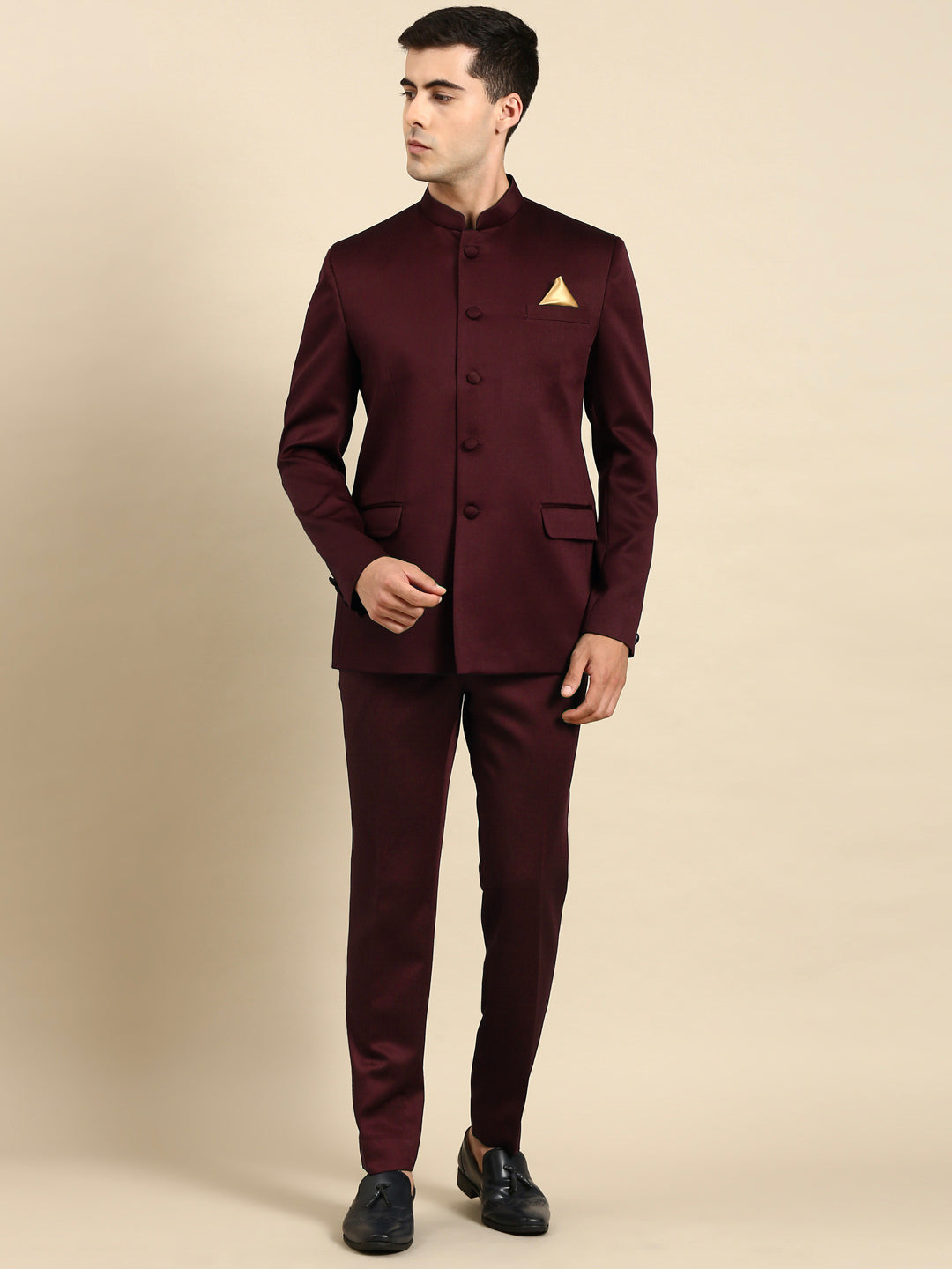 Wine Bandhgala Suit