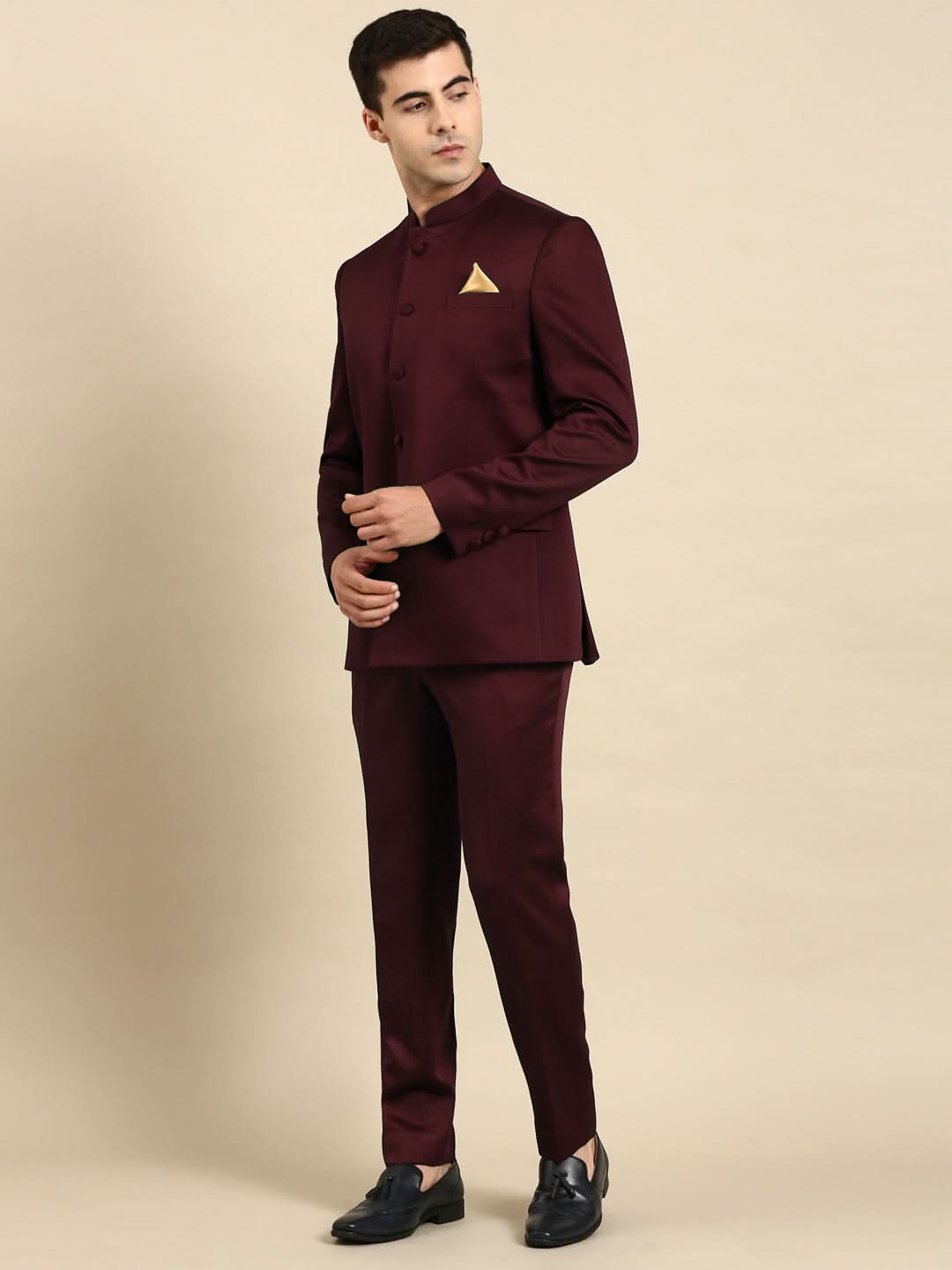 Wine Bandhgala Suit