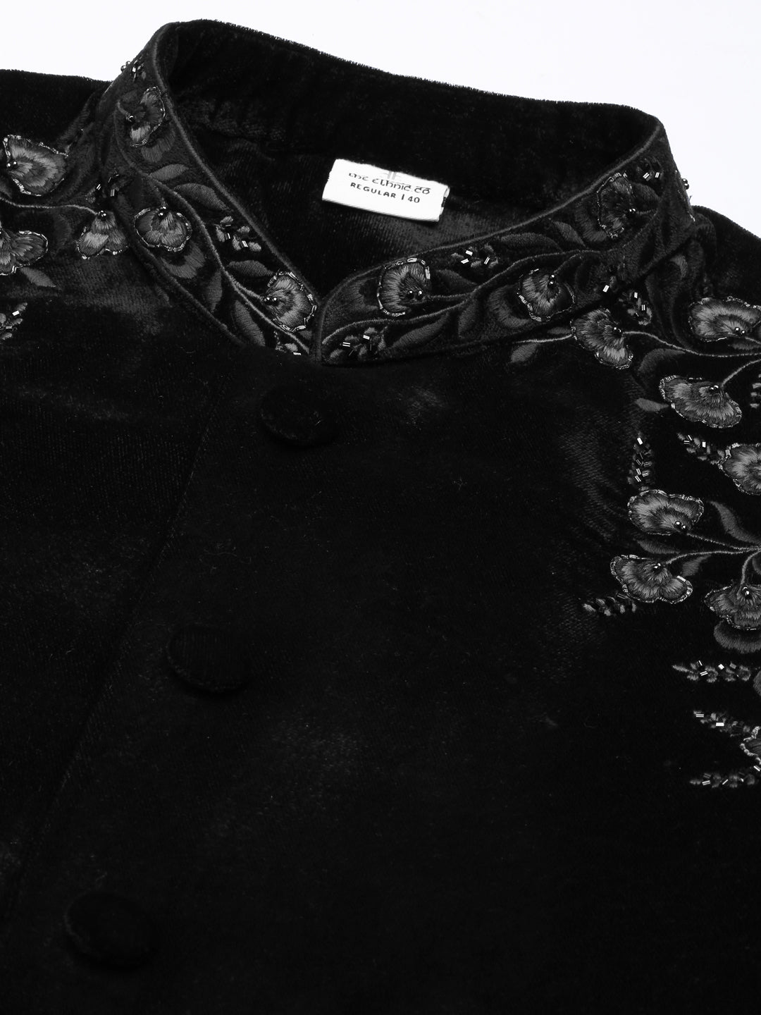 Black velvet embroidery Achkan