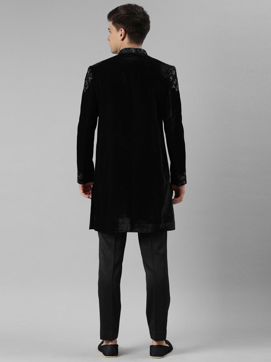 Black velvet embroidery Achkan