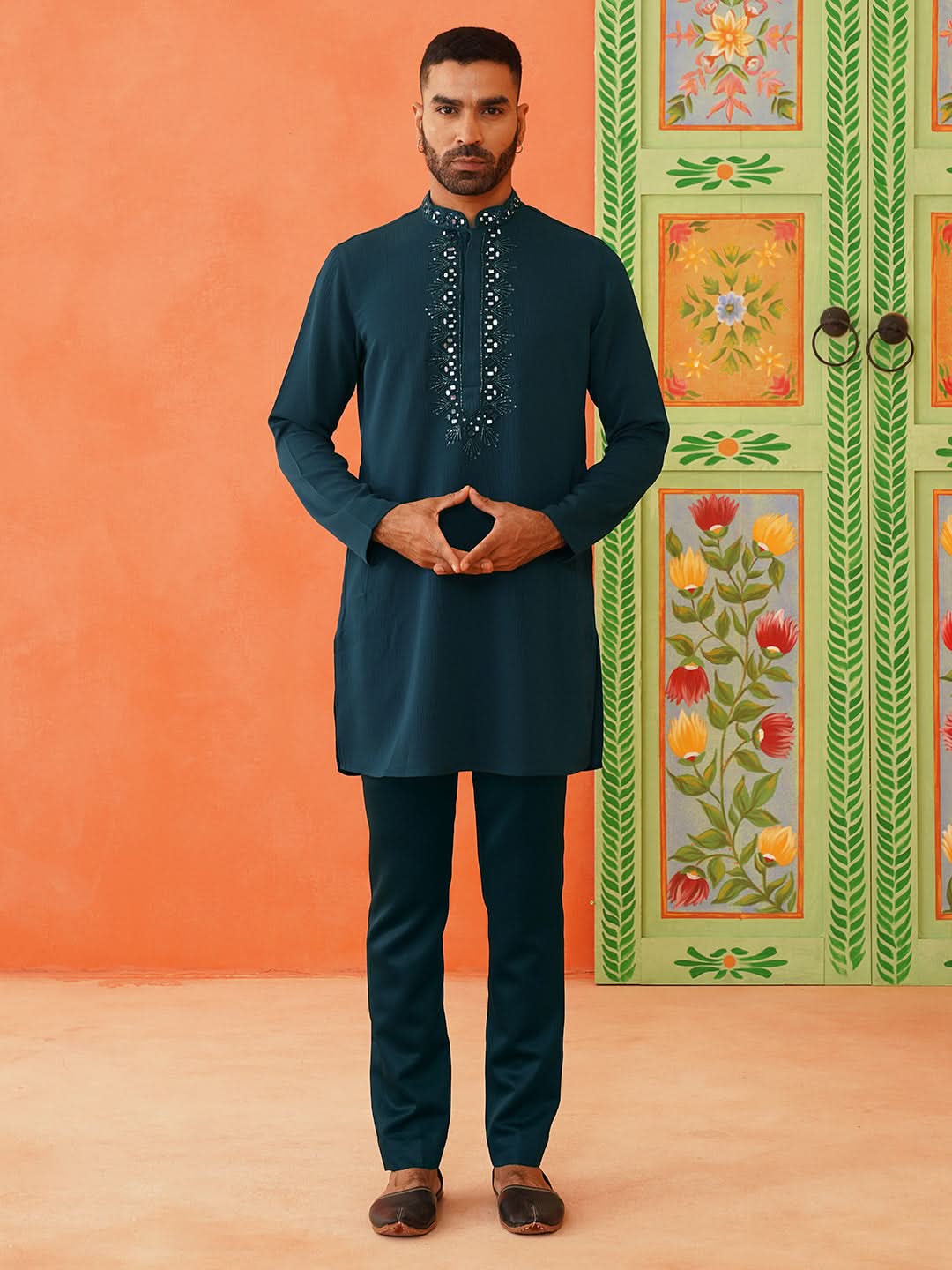 Royal blue embroidered Kurta set