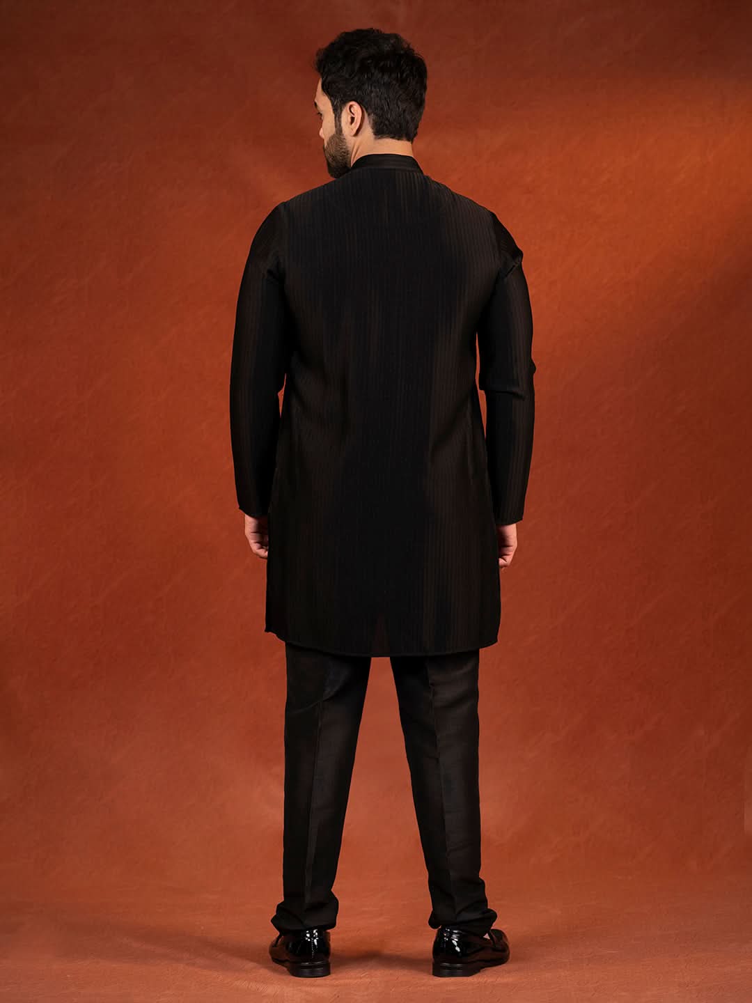 Black self textured Kurta Set