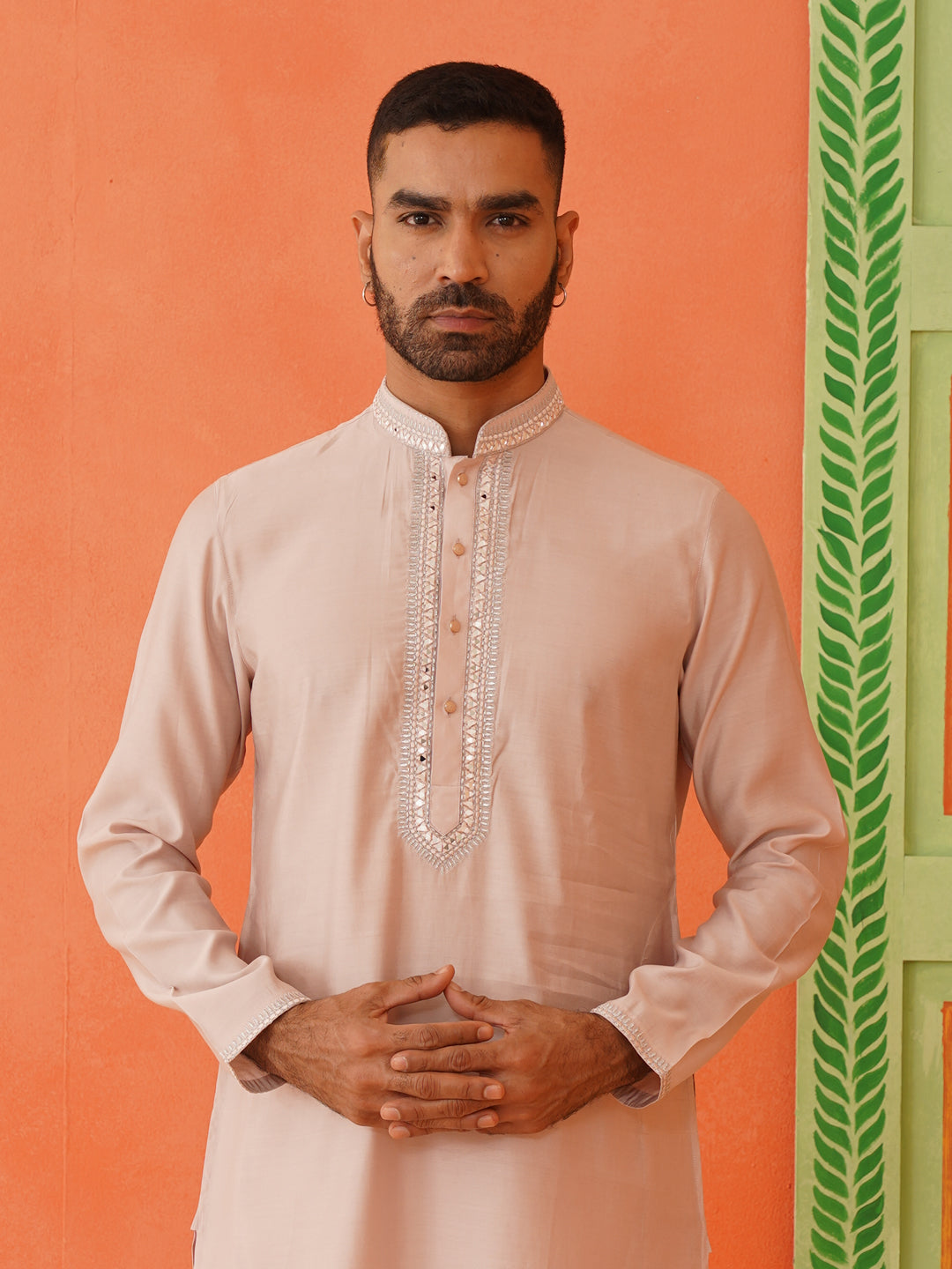 peach mirror work Kurta Set