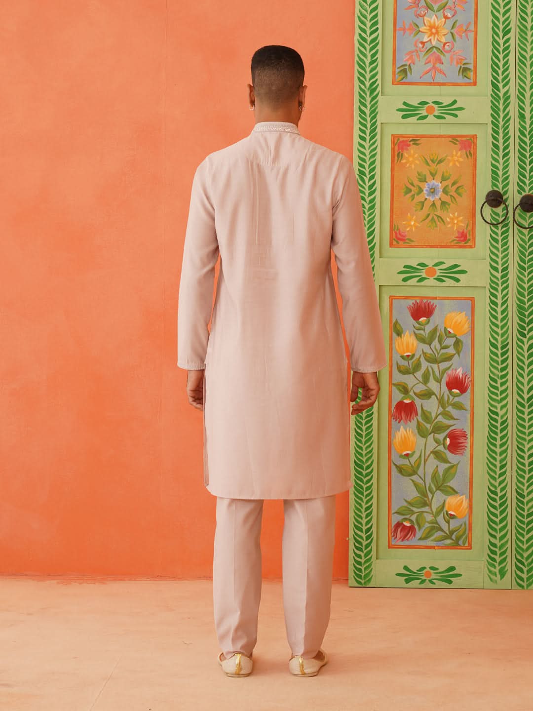 peach mirror work Kurta Set