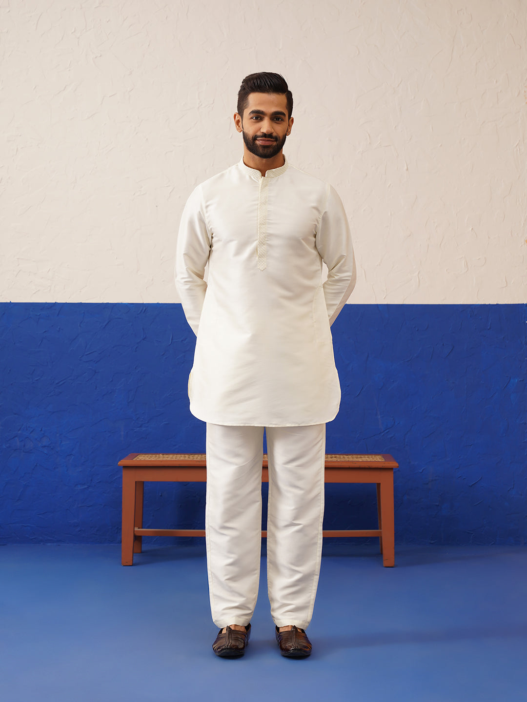 Baby Pink Embriodered Bandhgala Short Kurta Set