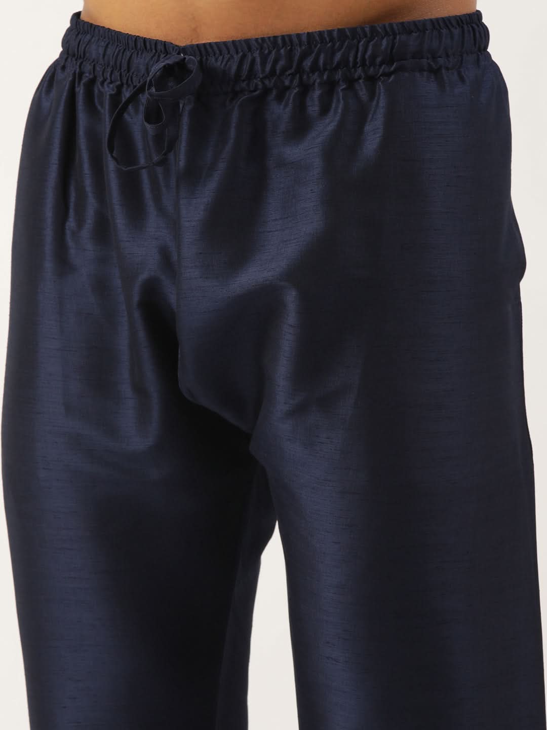 Grey Navy Jacquard Jacket With Navy Kurta Set